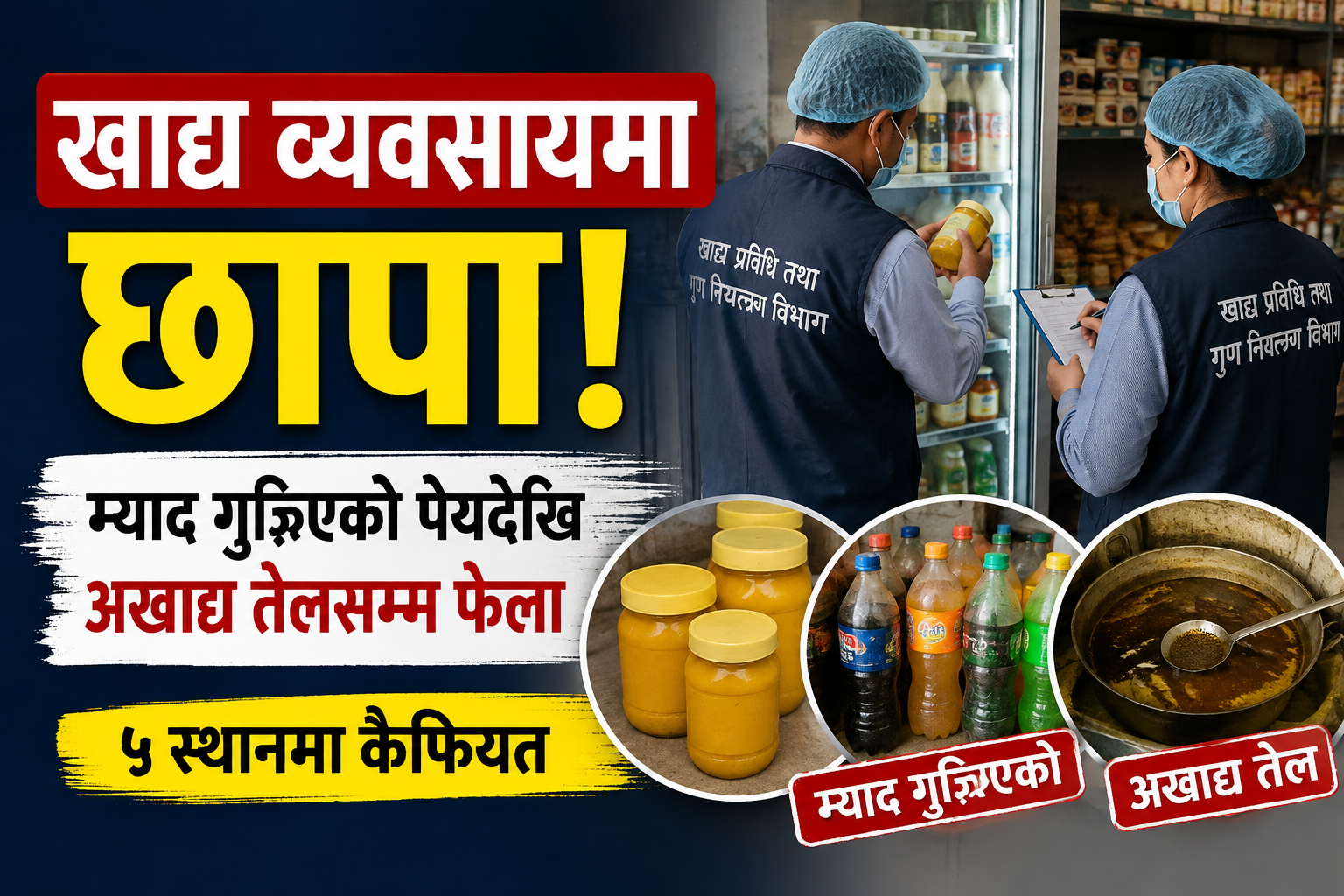 खाद्य व्यवसायमा अनुगमन : पाँच स्थानमा कैफियत, म्याद गुज्रिएको पेय र अखाद्य तेल नष्ट