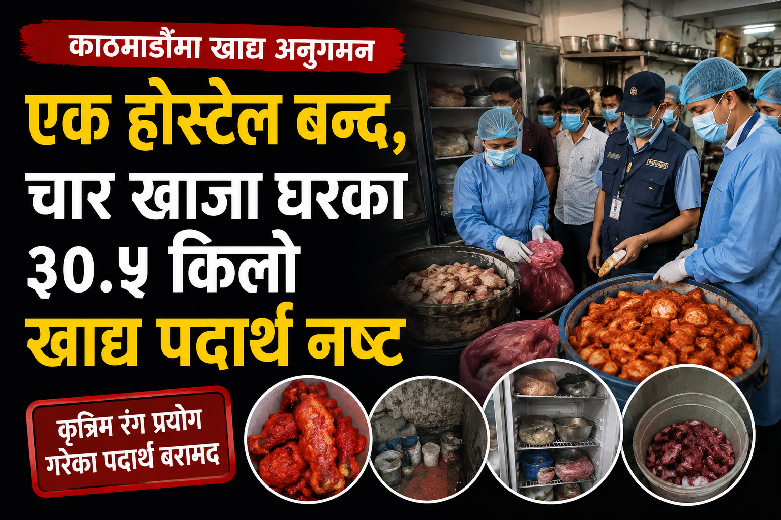 काठमाडौंमा खाद्य अनुगमनको एक्सन : एक होस्टेल बन्द, चार खाजा घरबाट ३०.५ किलो खाद्य पदार्थ नष्ट