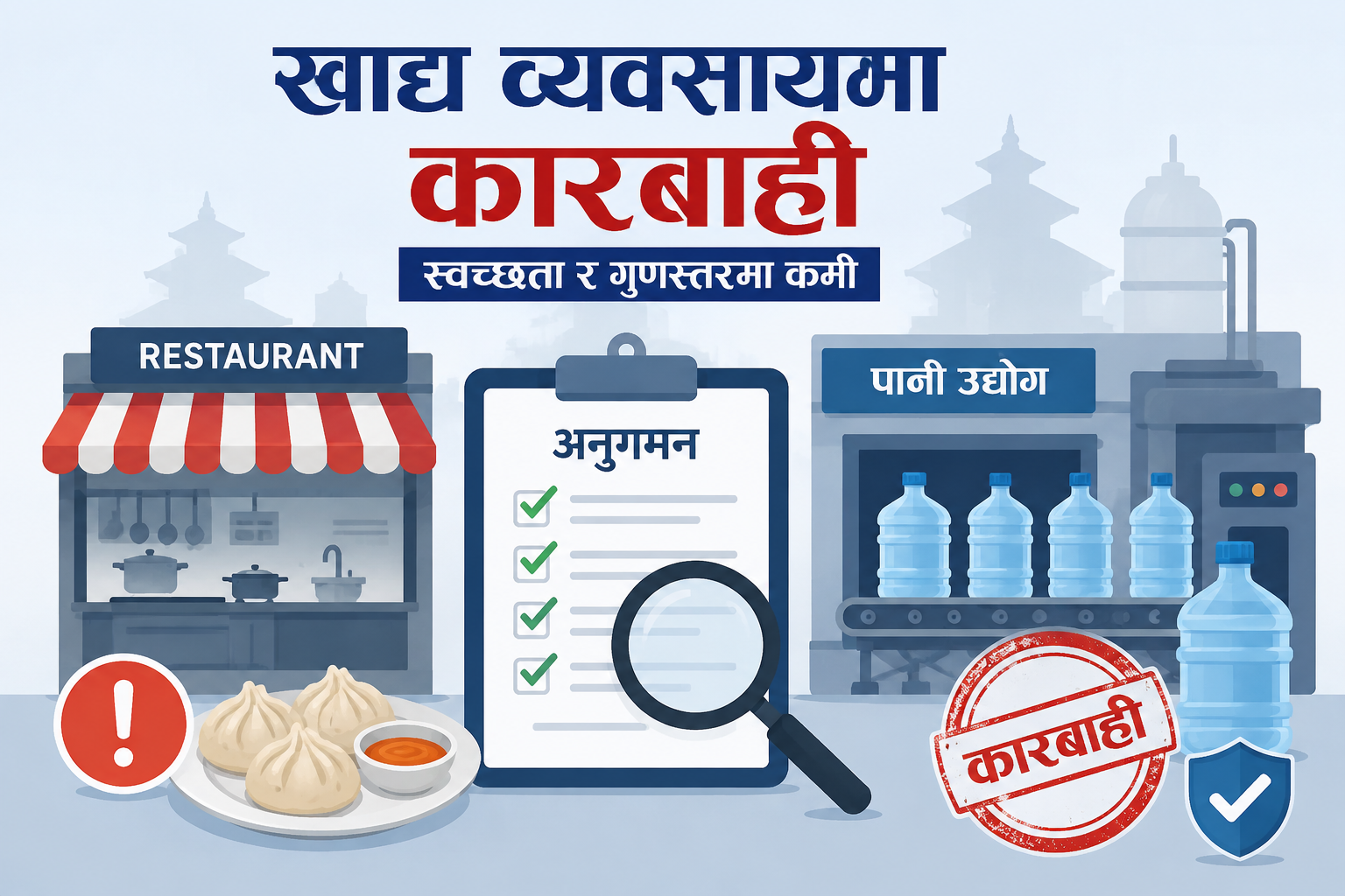 गुनासोपछि आकस्मिक अनुगमन: दुई खाद्य व्यवसायलाई सुधार गर्न निर्देशन