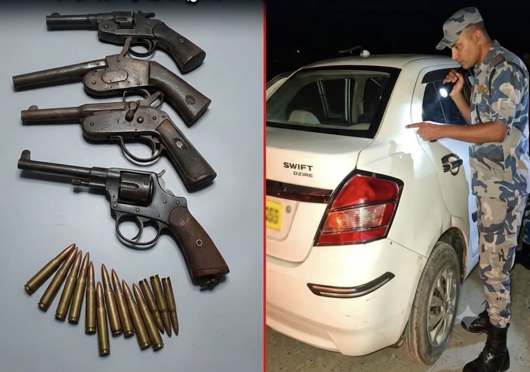 वीरगञ्जमा भारतीय कारभित्र ४ वटा पेस्तोल र एसएलआरको गोली बरामद